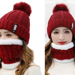 highever women's winter woolen caps neck warmer and touchscreen gloves set Woven Beanie image 5