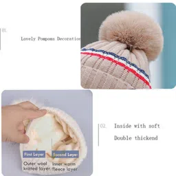 highever women's cute winter woolen caps double layers ( warm cotton inside ) Woven Beanie image 5