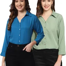 funday fashion Women Regular Fit Solid Spread Collar Casual Shirt image 1