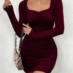 houseofcommon Women Bodycon Maroon Mini/Short Dress-picture-13