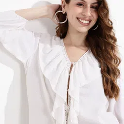 DressBerry Porcelain White Texture Play Ruffled Top-image-1