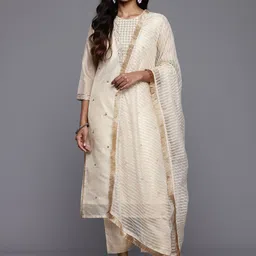 Varanga Ethnic Motifs Embroidered Sequinned Brocade Kurta With Trousers & Dupatta image 1