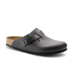 Birkenstock Unisex Black Boston Natural Leather Solid Regular Width Clogs-picture-38