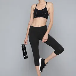 Reebok Women Black Solid Mesh Solid Training Capris-picture-39
