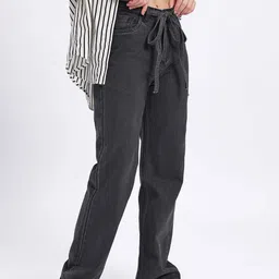 glitchez Women Straight Fit Mid-Rise Jeans With Belt-image-73