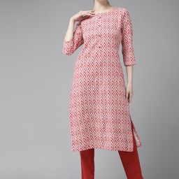 Aarika Women Red & White Chevron Printed Cotton Kurta-picture-46