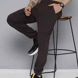 HERE&NOW Men Brown Solid Knitted Joggers-picture-26