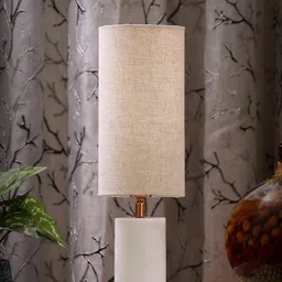 POSH-N-PLUSH White & Beige Solid Log Marble Buffet Table Lamp with Shade-image-9