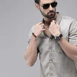 Roadster Men Grey Solid Regular Fit Pure Cotton Casual Shirt-image-98