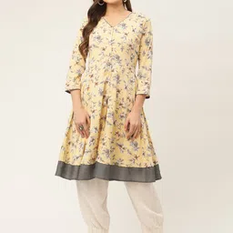 Jompers Women Yellow Floral Printed A-Line Kurta-picture-34