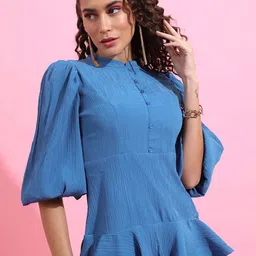 Tokyo Talkies Women Solid Mock Neck Fit & Flare Mini Dress-picture-36