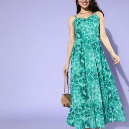 plusS Women Green Floral Smocked Dress-picture-36