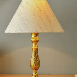 Homesake Gold-Toned & Beige Printed Frustum Table Lamp-picture-25