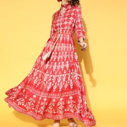 Juniper Women Attractive Peach Floral Swirling Volume Dress-picture-8