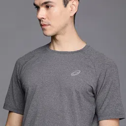 ASICS Men Grey Solid ROUND NECK HEATHER Running T-shirt-image-7
