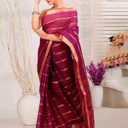 PuJoy Woven Design Zari Pure Cotton Taant Saree-picture-29