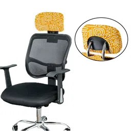 Lazi 200 GSM Yellow & White Printed Chair Headrest Cover-image-89