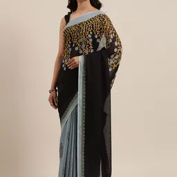 moda rapido ANAND SAREES Black & Grey Printed Half & Half Saree-picture-19