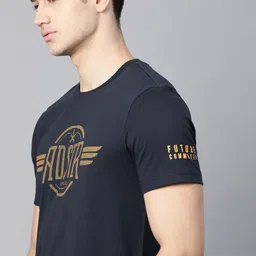 The Roadster Lifestyle Co Men Navy Blue  Yellow Brand Logo Printed Pure Cotton T-shirt-picture-23