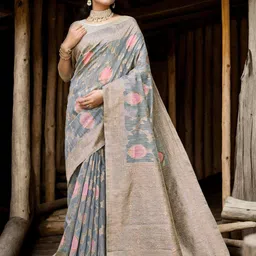 Anouk Rustic Grey Ethnic Motifs Woven Design Zari Saree-image-67
