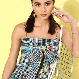 QUIERO Women Stylish Black Checked Summer Gingham Dress-picture-10