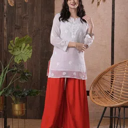 ADA Floral Embroidered Chikankari Kurti with Slip-picture-27