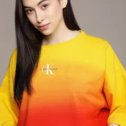 Calvin Klein Jeans Women Yellow & Orange Ombre Dyed Loose Fit Sweatshirt-picture-16