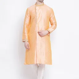 here&now x sanwara Sanwara Men Peach-Coloured & Peach-Coloured Woven Design Straight Kurta-picture-10