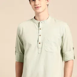 DENNISON Men Mandarin Collar Roll-Up Sleeves Kurta-picture-3