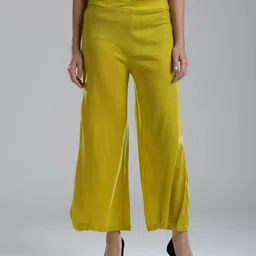 W Women Lime Green Solid Parallel Trousers-picture-23