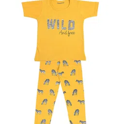 FUNKRAFTS Girls Mustard Yellow & Black Screen Printed Night Suit image 1