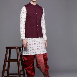 Manyavar Men Maroon Embroidered Detail Dhoti Pants-image-27