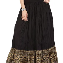 Varanga Black Flared Maxi Pure Cotton Skirt with Crinkled Effect-picture-18