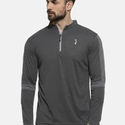 Campus Sutra Men Charcoal Grey Striped Mandarin Collar T-shirt-picture-54