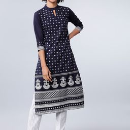 Vishudh Women Navy Blue Printed A-Line Kurta-picture-17