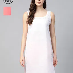 ADA Women White and Carrot Pink Pack of 2 Cotton Solid Handloom Slips-image-99