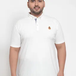 plusS Men White Solid Polo Collar Pure Cotton T-shirt-picture-17
