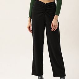 Antheaa Women Black Solid Flared Ruched Trousers-picture-2