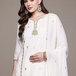 Readiprint Fashions Floral Panelled Thread Work Pure Cotton Kurta With Trousers & Dupatta-picture-9