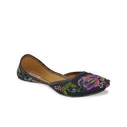 Fulkari Women Grey Embellished Leather Mojaris-image-94