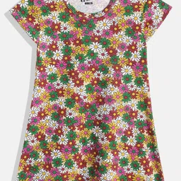 Eteenz Girls Floral Printed Cap Sleeves Pure Cotton A-Line Dress-image-32