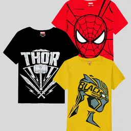 KUCHIPOO Boys Pack Of 3 Superhero Printed Cotton T-shirt-picture-15