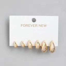 Forever New Pack of 3 Gold Plated Teardrop Shaped Studs Earrings image 1