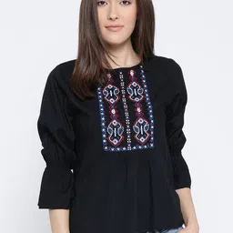 Vaak Women Black Embroidered Detail Top-picture-25