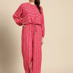 Sangria Women Pink Printed Top with Trousers-picture-28