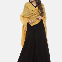 AURELIA Mustard Yellow Checked Pure Cotton Dupatta image 1