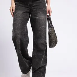 glitchez Women Cool Vibe Crinkle Effect Baggy Wide Leg Light Fade Jeans-picture-31