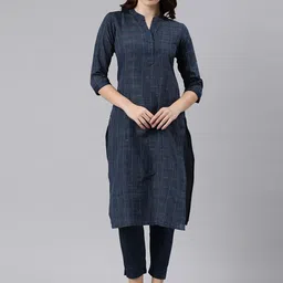 KALINI Checked Mandarin Collar Kurta With Trousers-picture-16