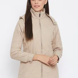 Spirit Women Beige Solid Windcheater Quilted Jacket-picture-42