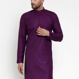 Jompers Men Purple Solid Straight Kurta-image-69